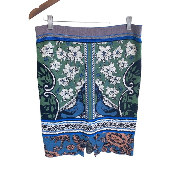 Anthropologie Moth Abstract print white Blue green Floral Sweater Skirt‎ - Picture 2 of 6